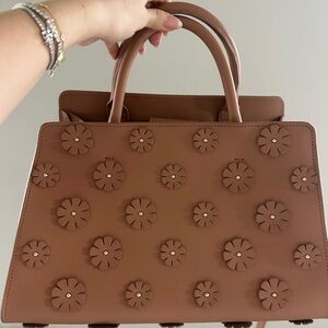 Floral Embellished Tan Handbag